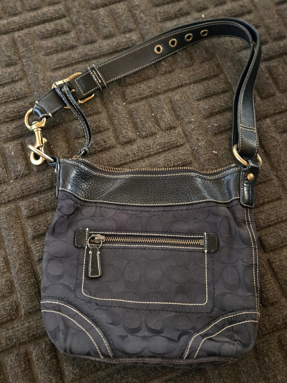 Coach Black Signature Canvas and Leather Crossbody Bag